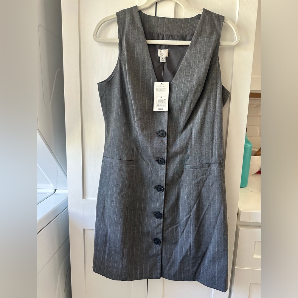 Gray Pinstripe Sleeveless Dress